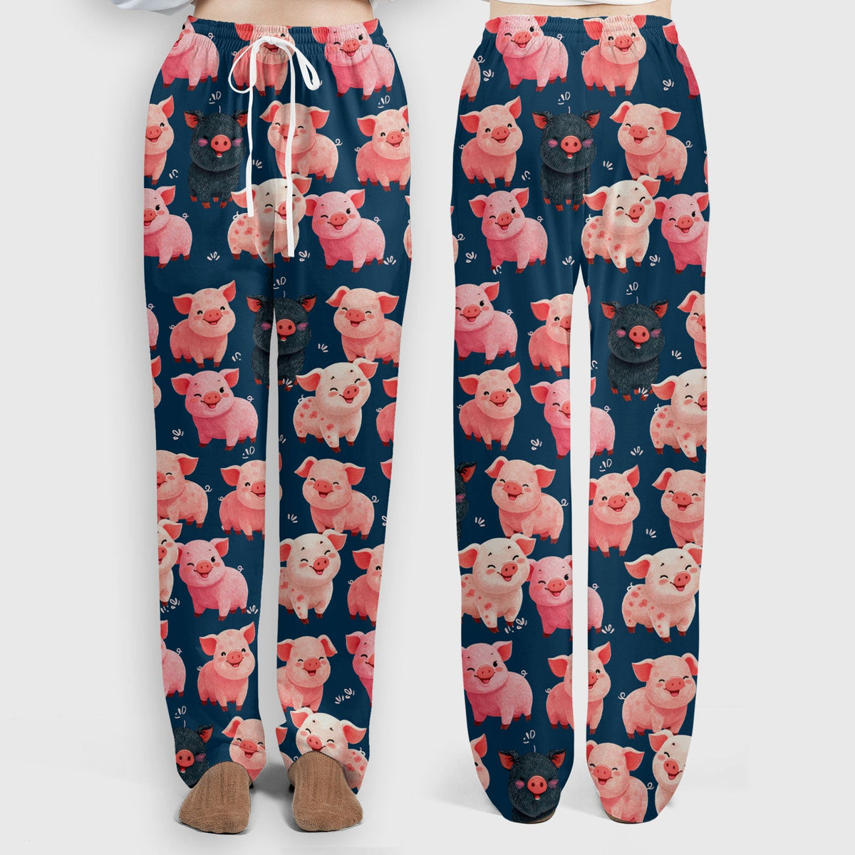 Funny Farm Pig Cartoon Pattern Scrub Set, Nurse Uniform Scrubs Set