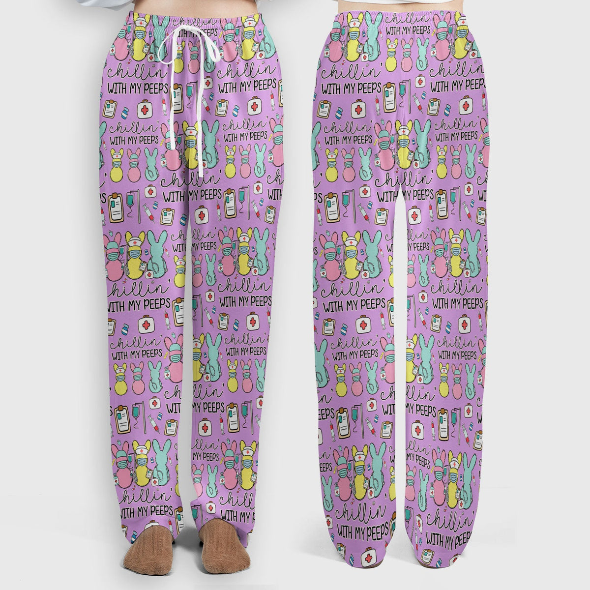 Bunny Nurse Chillin With My Peeps Scrub Set - Easter Gift
