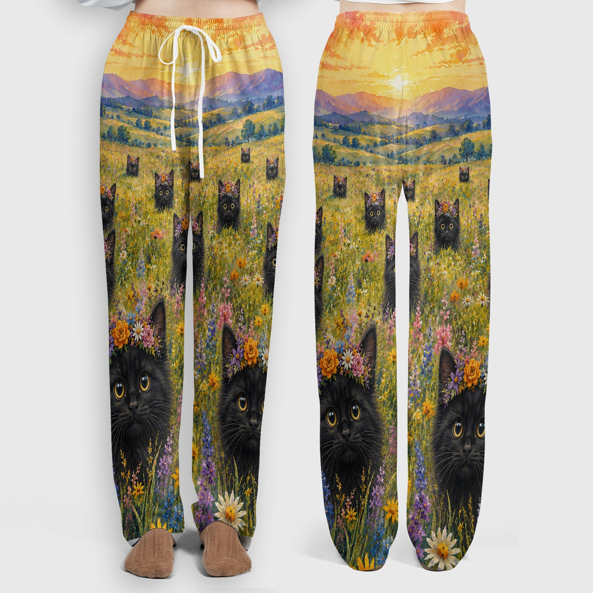 Black Kitten Flower Meadow Nurse Scrub Set