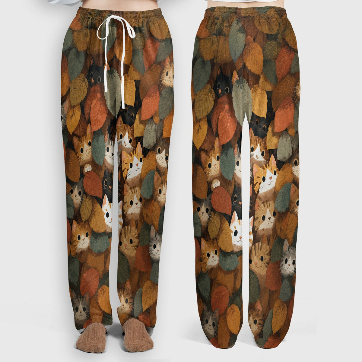 Cute Autumn Cat Leaf Pile Nurse Scrub Set