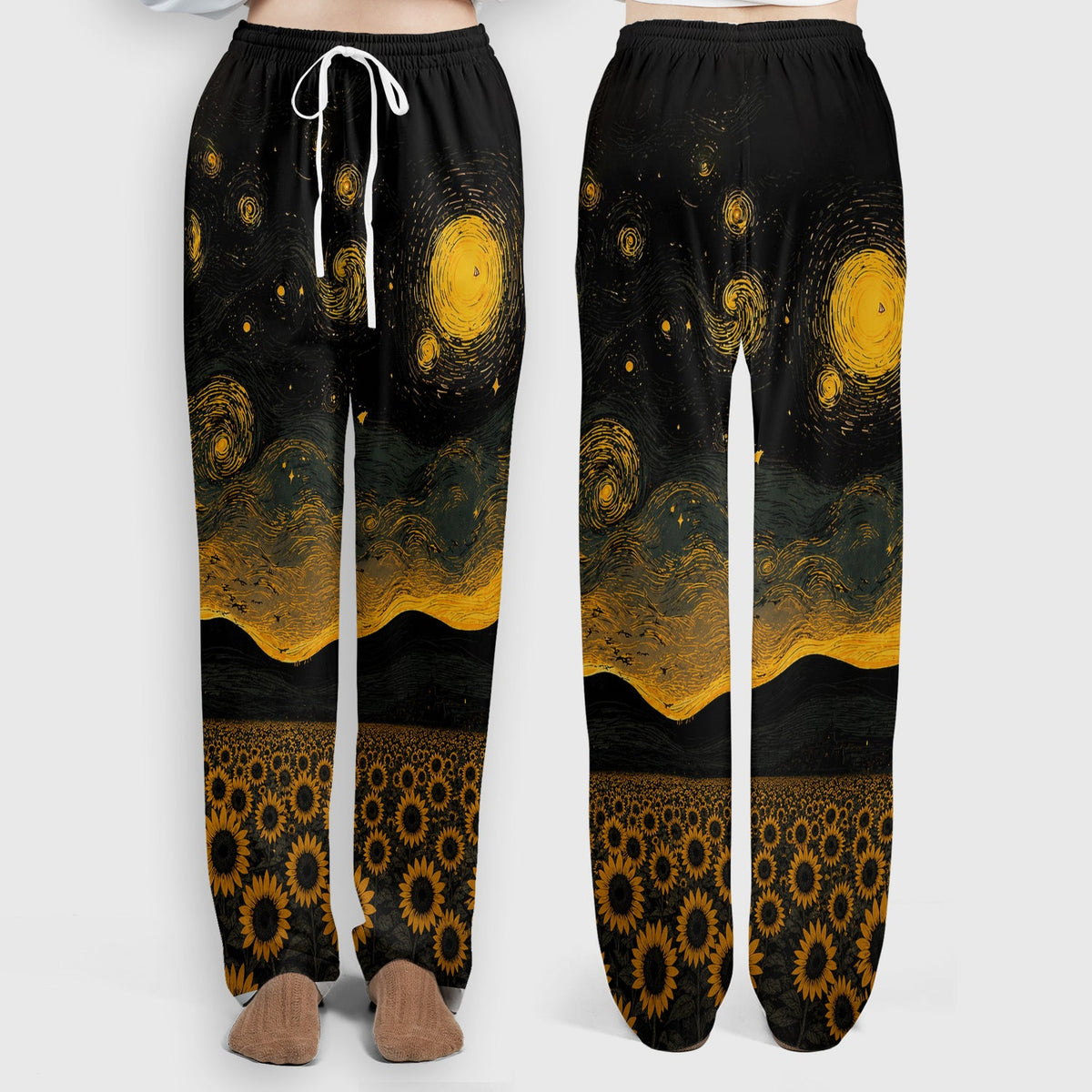 Cute Black Cat Sunflower Night Nurse Scrub Set