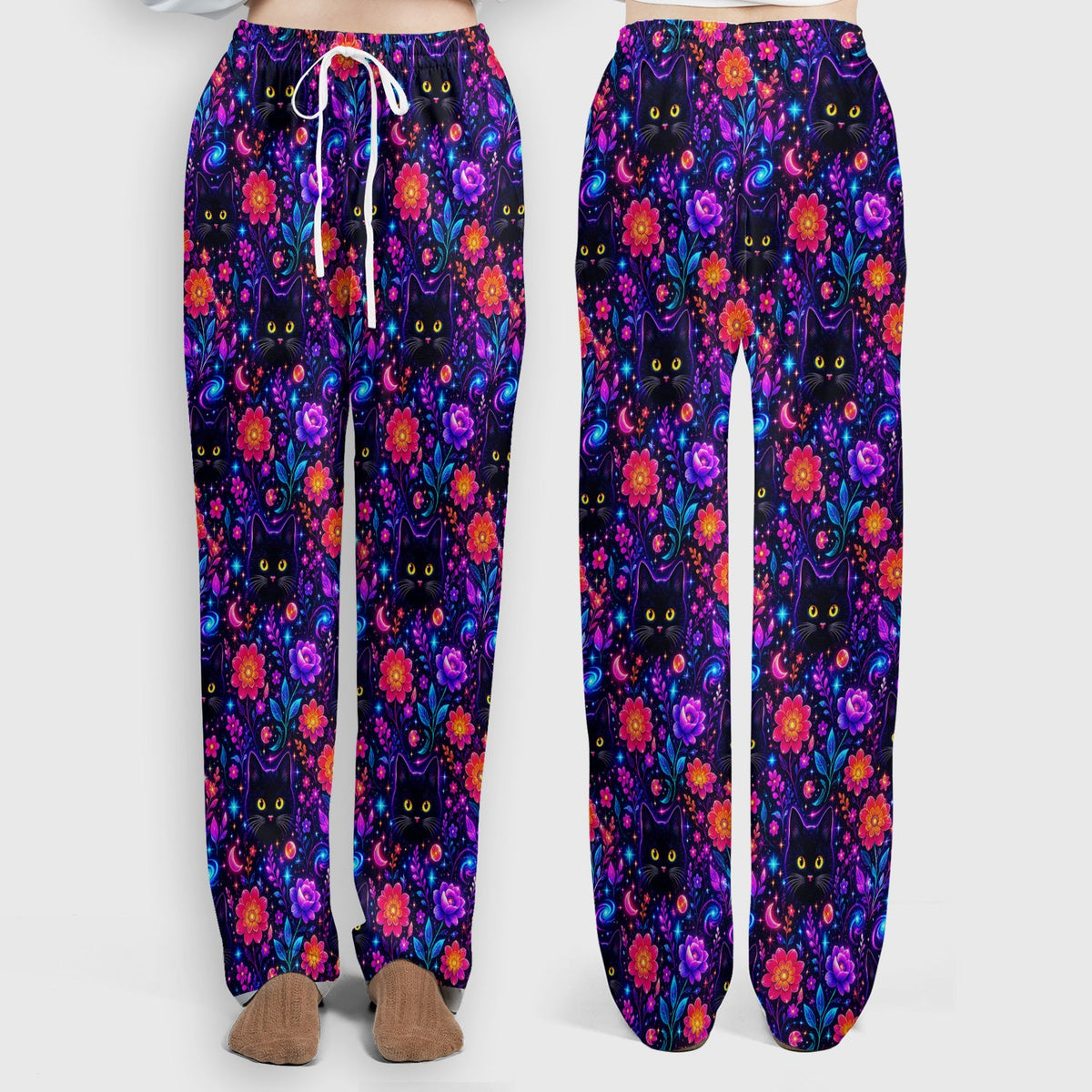 Galaxy Black Cat Floral Nurse Scrub Set