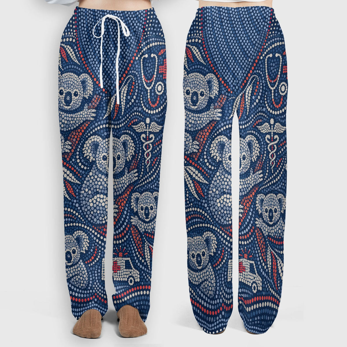 Koala Dot Art Medical Pattern Set, Women's Scrub Sets Breathable