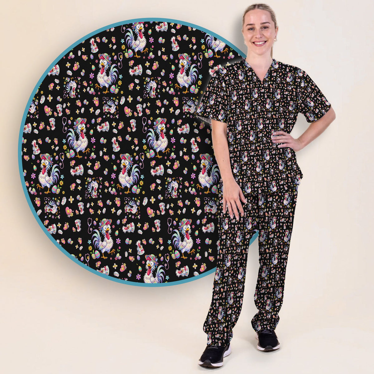 Easter Chicken Nurse Scrub Set
