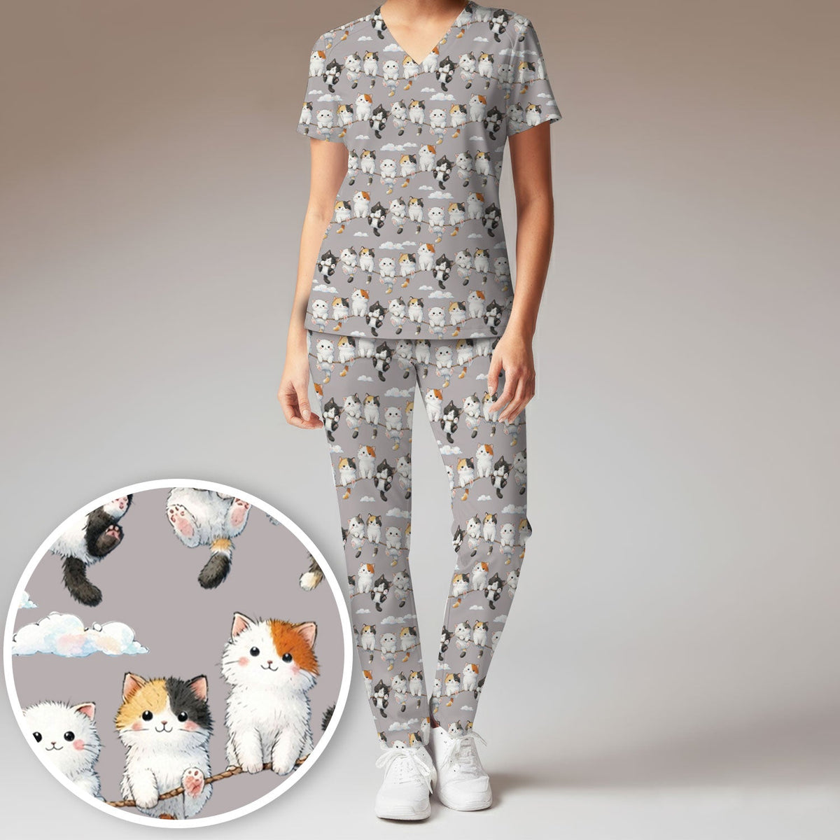 Cats Sitting on Rope Nurse Scrub Set