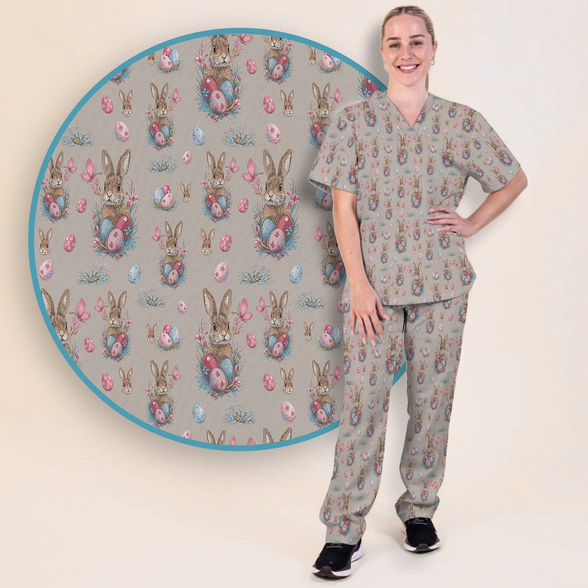 Pastel Easter Bunny Nest Nurse Scrub Set