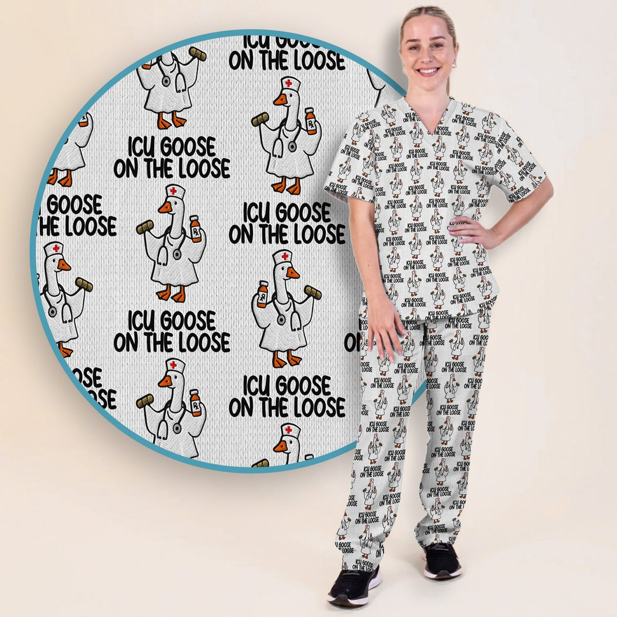 ICU Goose On The Loose Nurse Scrub Set