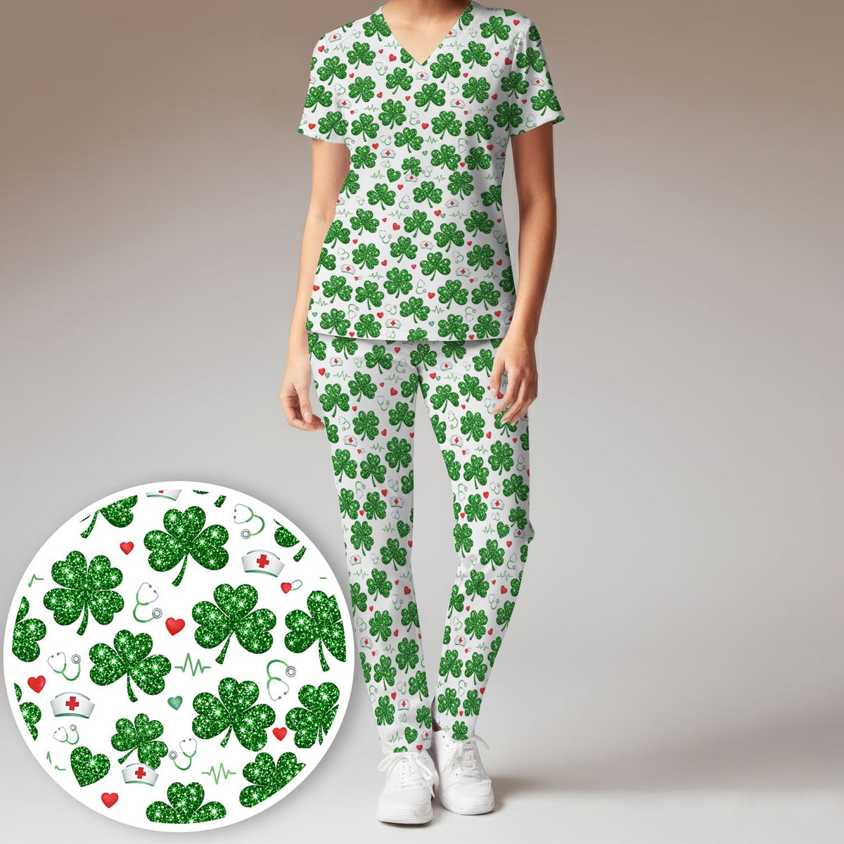 St Patrick Clover Nurse Scrub Set