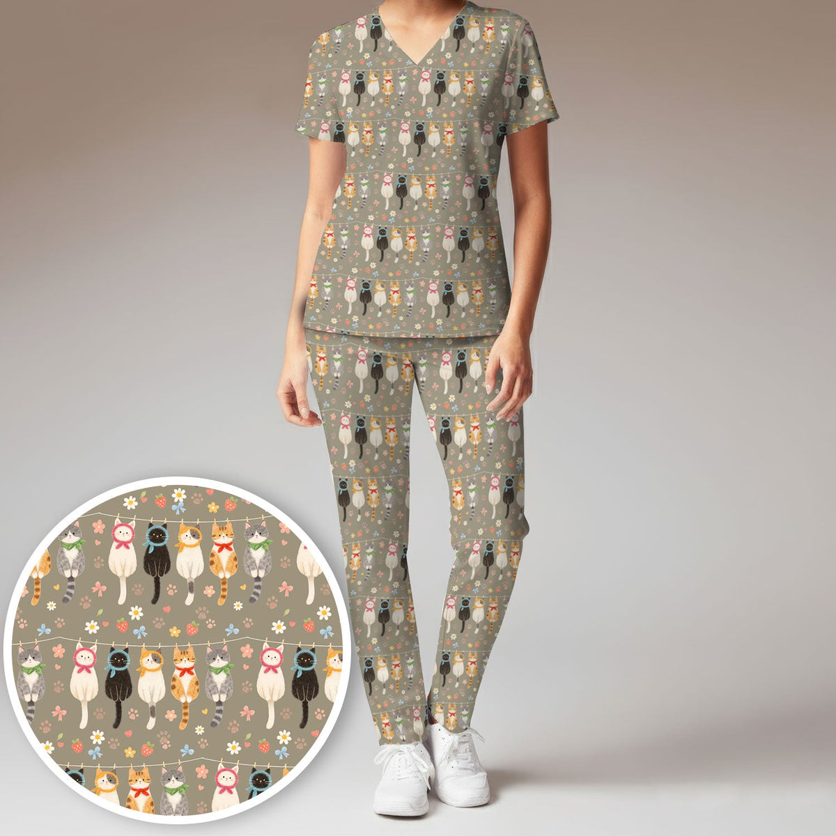 Cat Clothesline Nurse Scrub Set