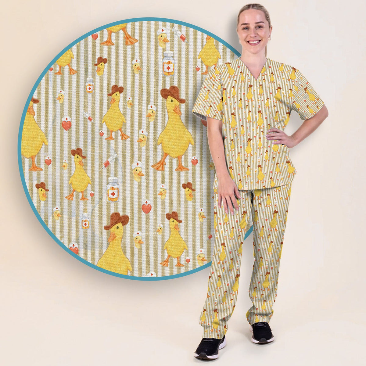 Cowboy Ducktor Vertical Stripe Nurse Scrub Set