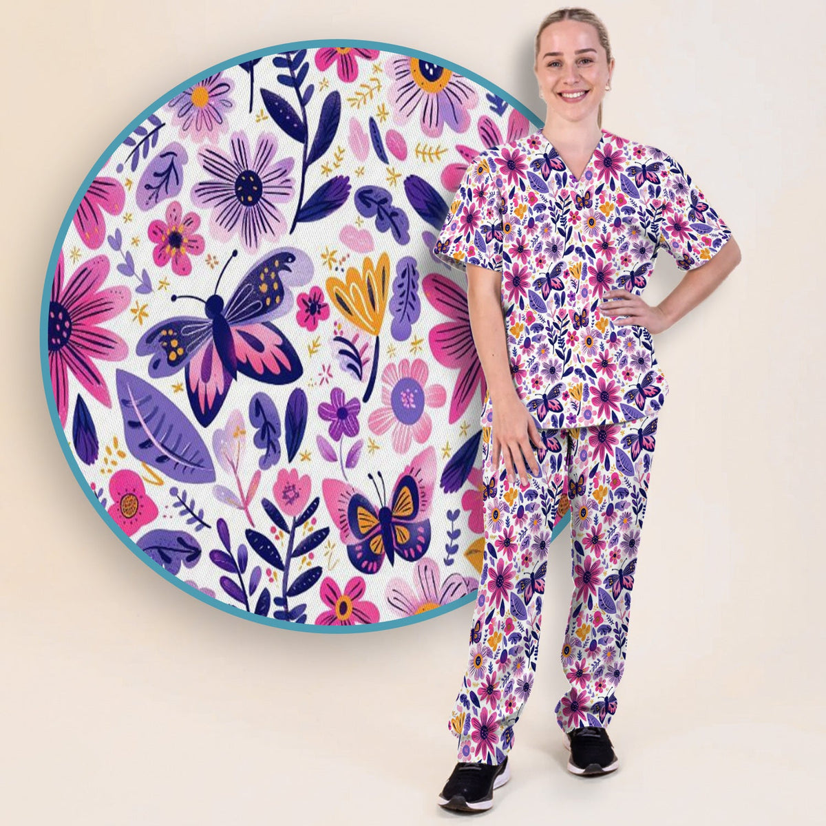 Butterfly Wildflower Garden Nurse Scrub Set