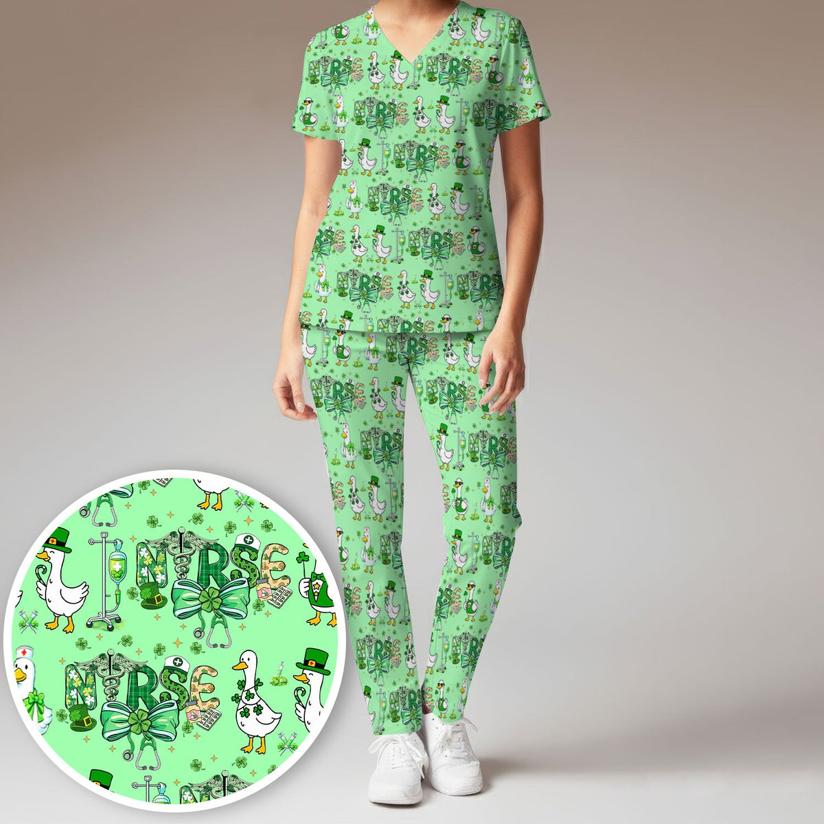 Shamrock Goose Nurse Scrub Set - St Patricks Day Gift