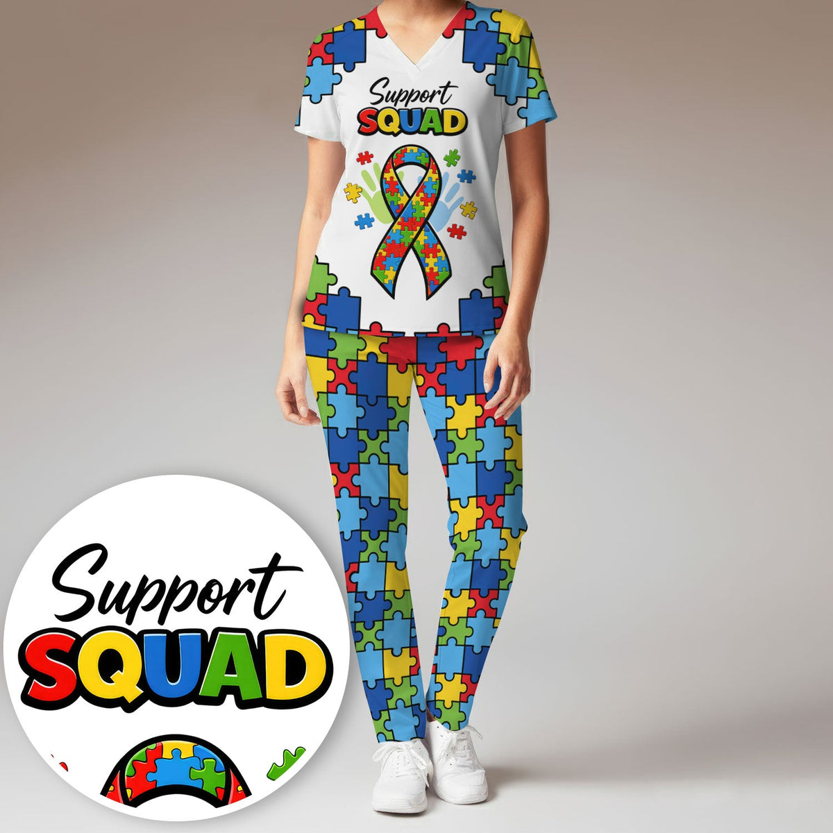 Autism Support Squad Puzzle Ribbon Nurse Scrub Set
