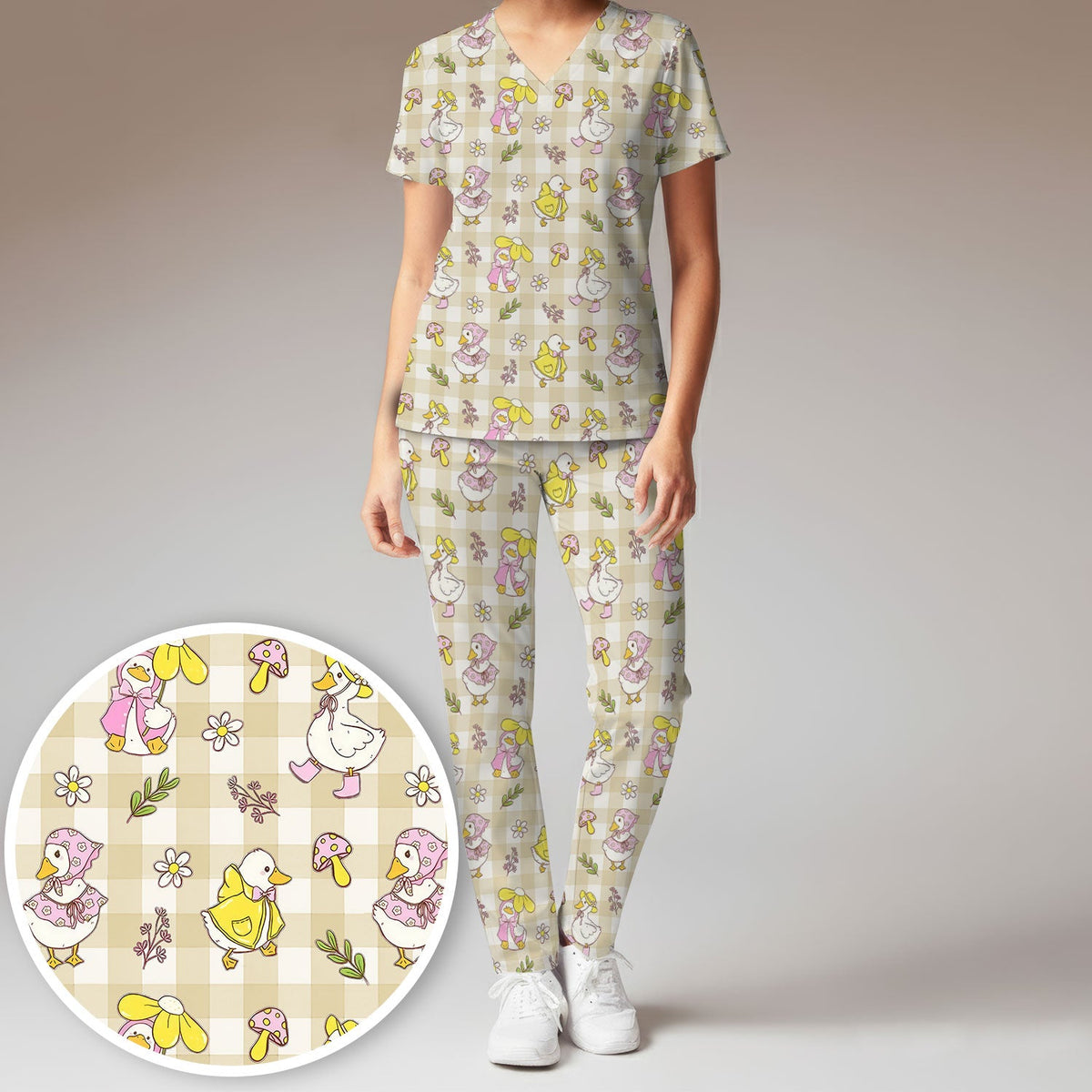 Duck Outfit Gingham Nurse Scrub Set