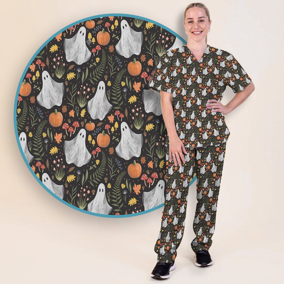 Pumpkin Woodland Nurse Scrub Set
