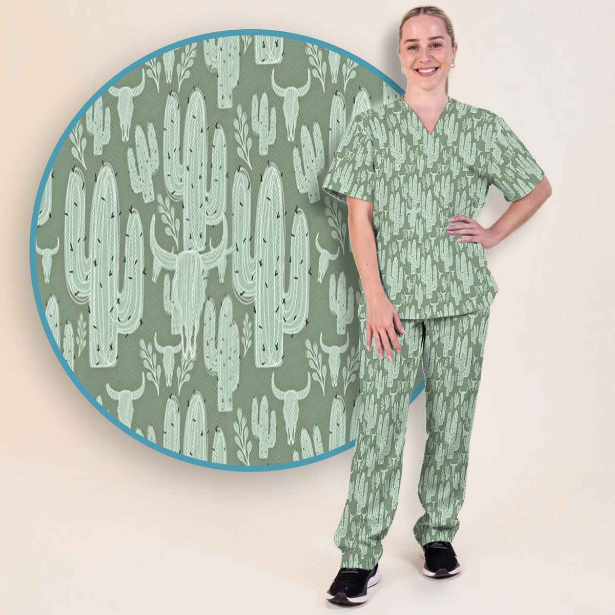 Desert Cactus Skull Nurse Scrub Set