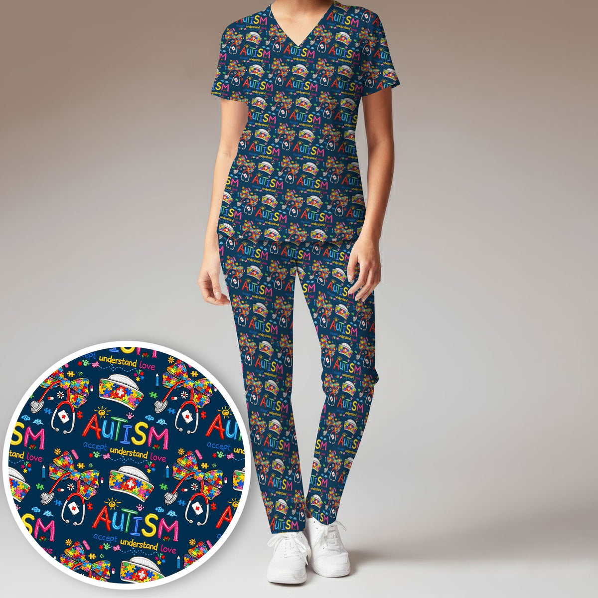 Autism Awareness Accept Understand Love Nurse Scrub Set
