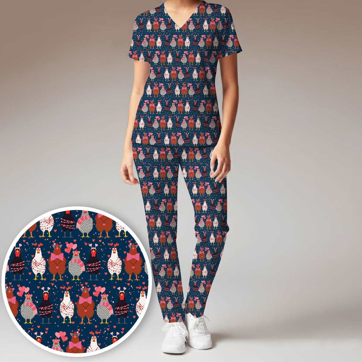 Chicken Valentine Nurse Scrub Set