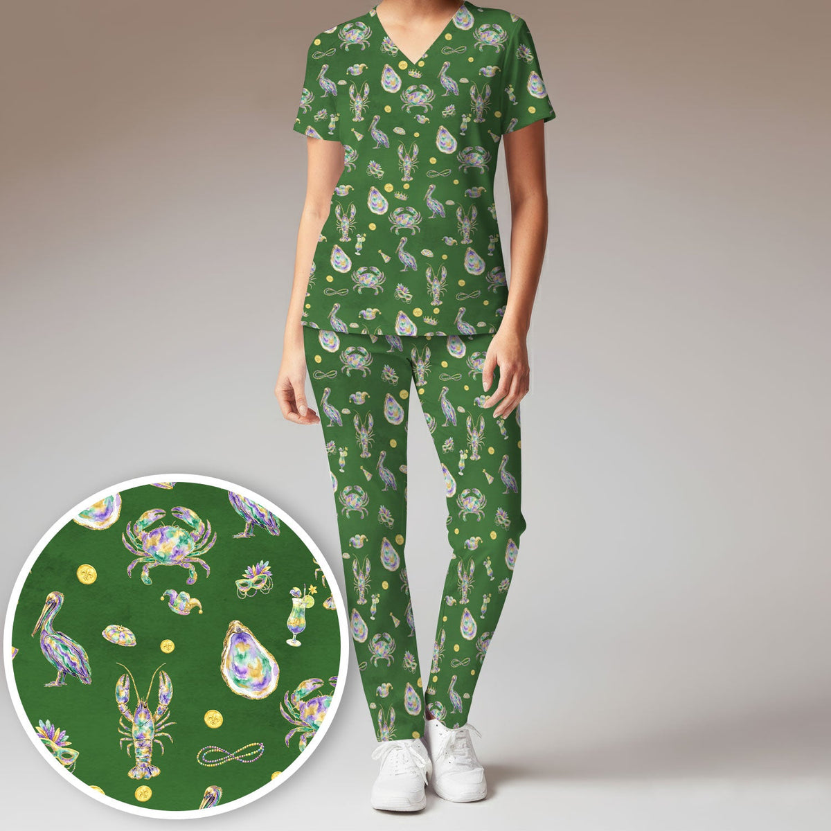 Mardi Gras Seafood Nurse Scrub Set