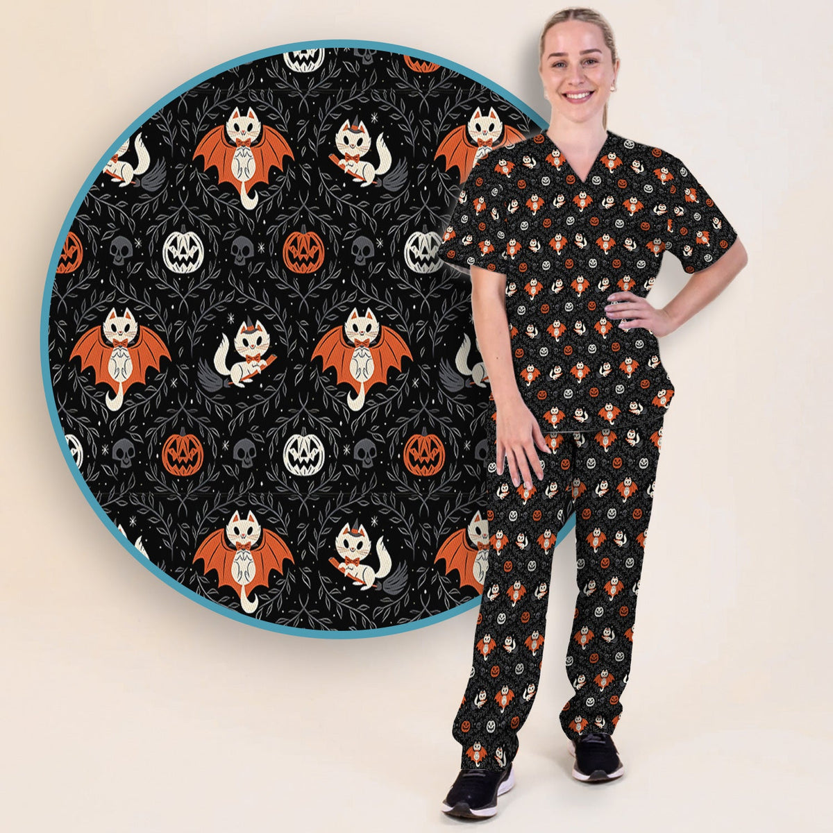 Halloween Vampire Cat Nurse Scrub Set