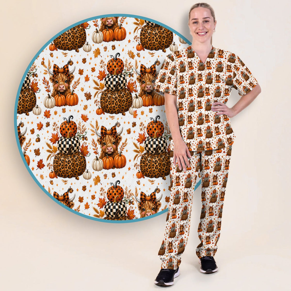 Fall Highland Cow Nurse Scrub Set