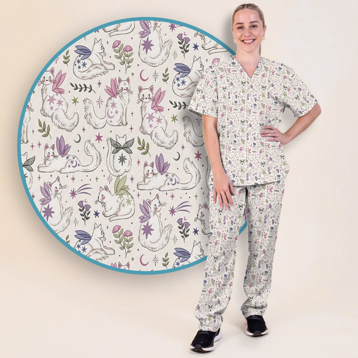 Fairy Cat Moon Star Nurse Scrub Set