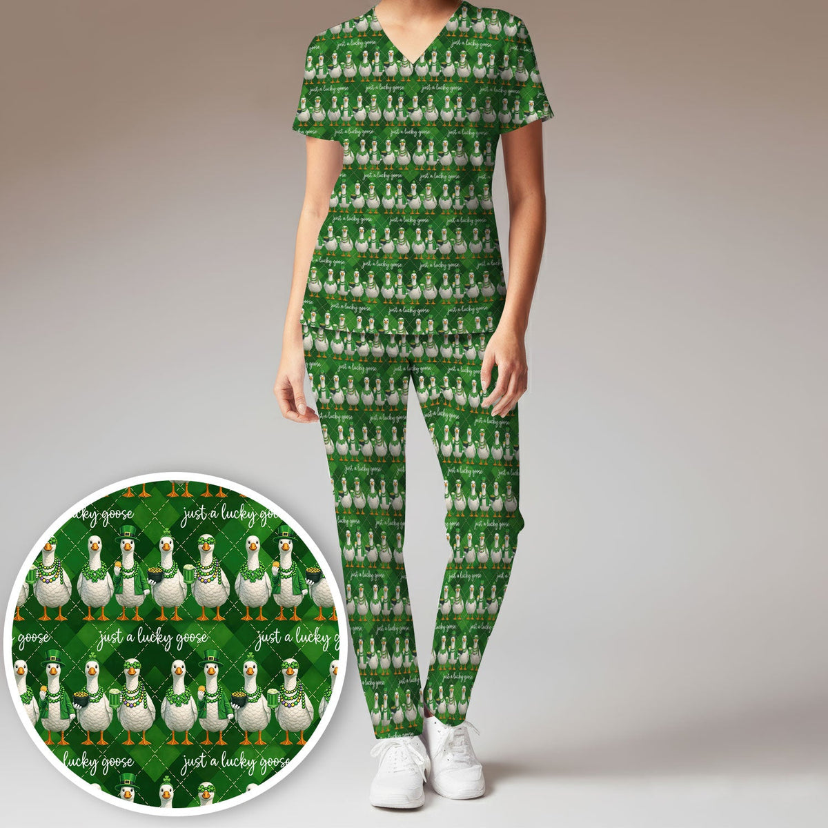 Lucky Goose Argyle Nurse Scrub Set - St Patricks Day Gift