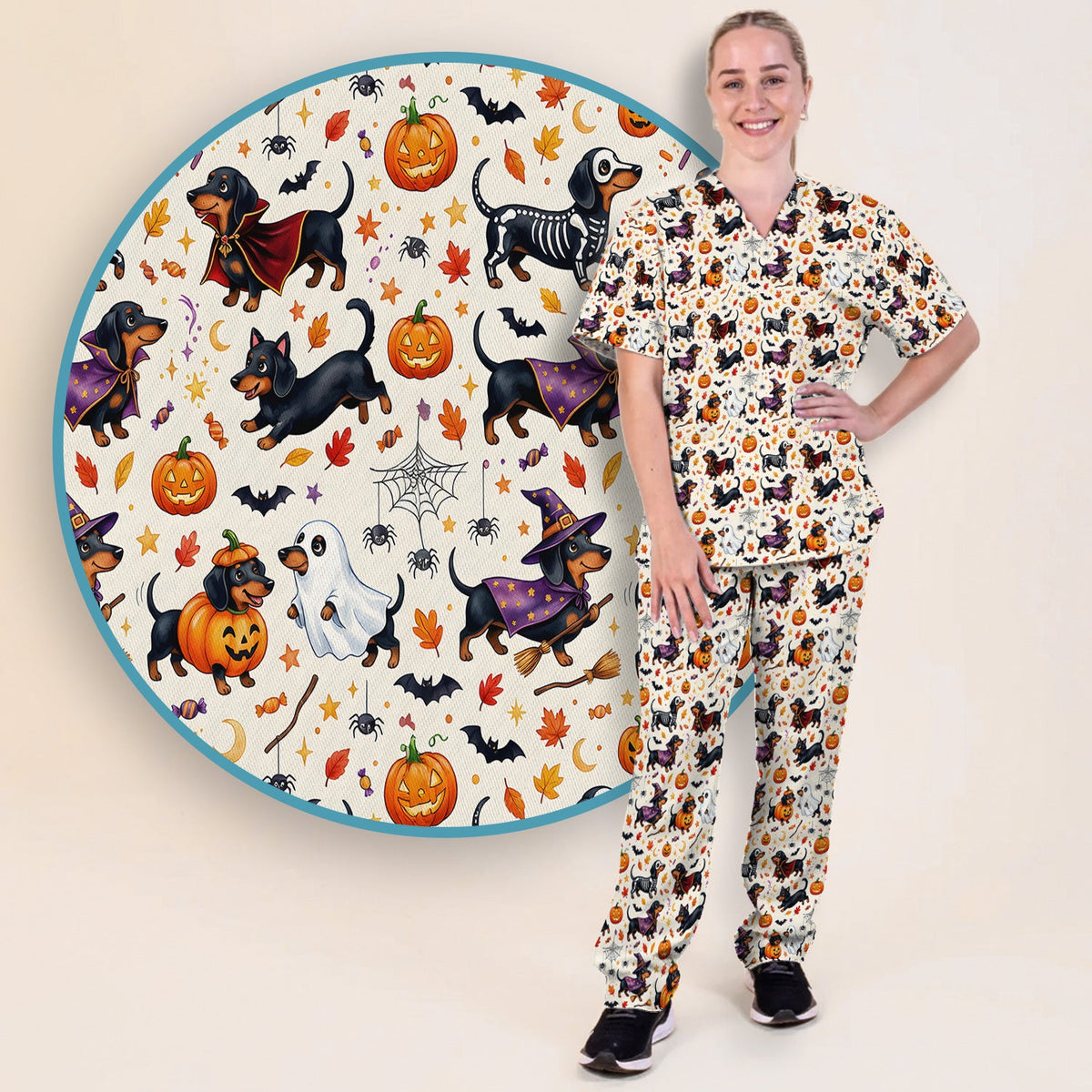 Halloween Dachshund Costume Nurse Scrub Set