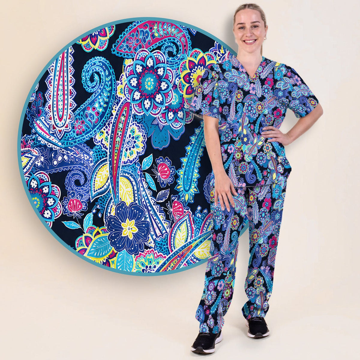 Vibrant Paisley Floral Nurse Scrub Set
