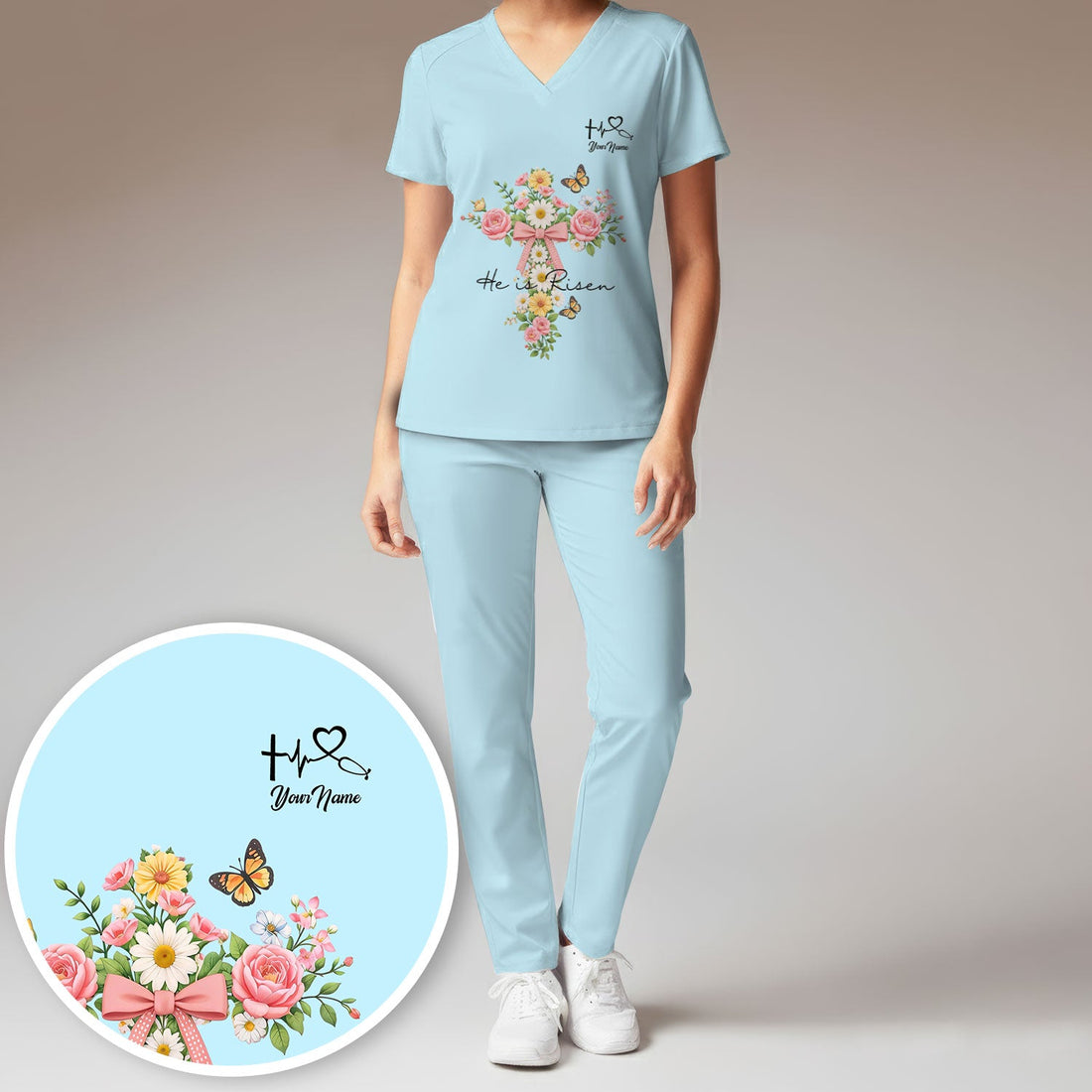 Personalized Easter Nurse He Is Risen Scrub Set