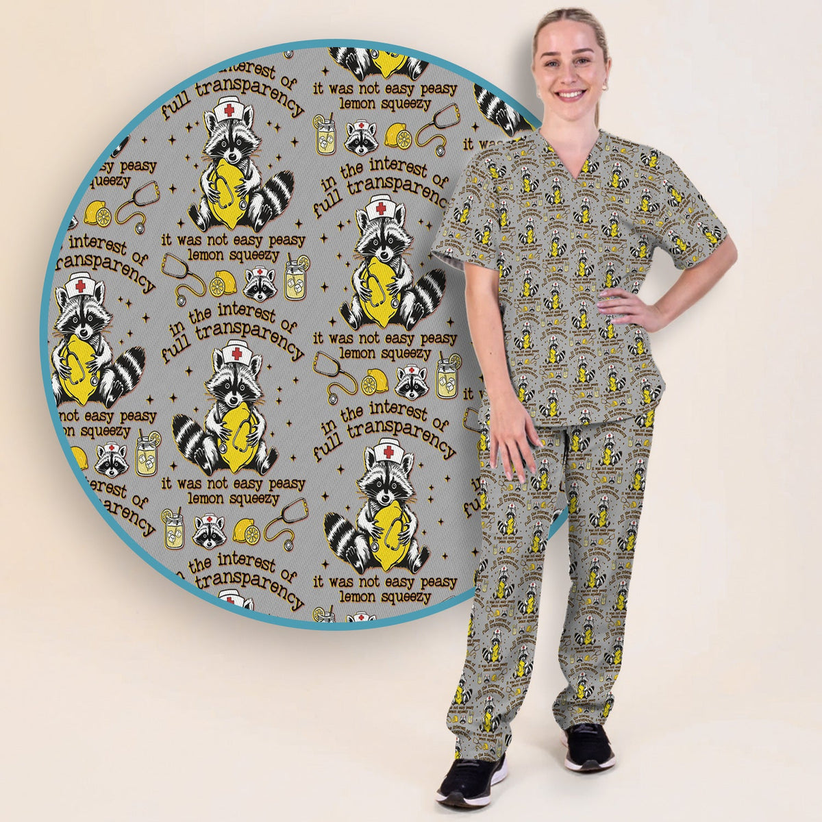 Raccoon Lemon Quote Nurse Scrub Set