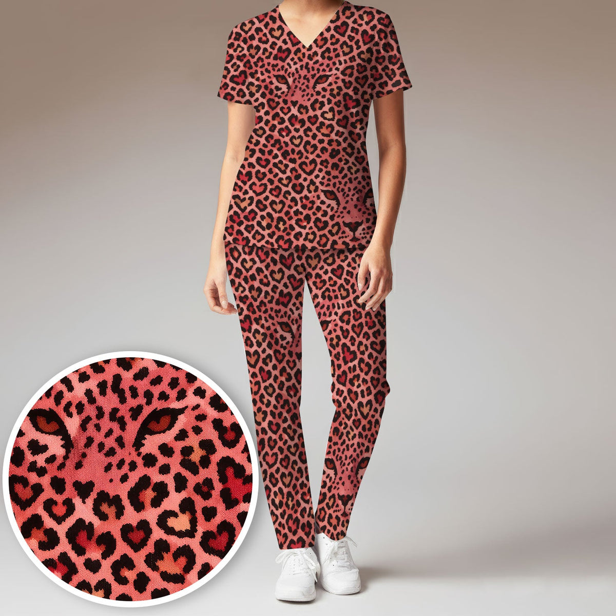Leopard Pink Nurse Scrub Set