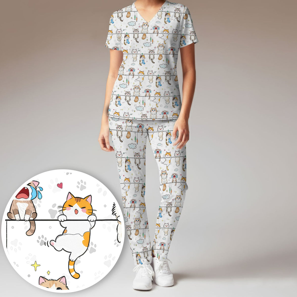 Cats With Cute Expressions Nurse Scrub Set