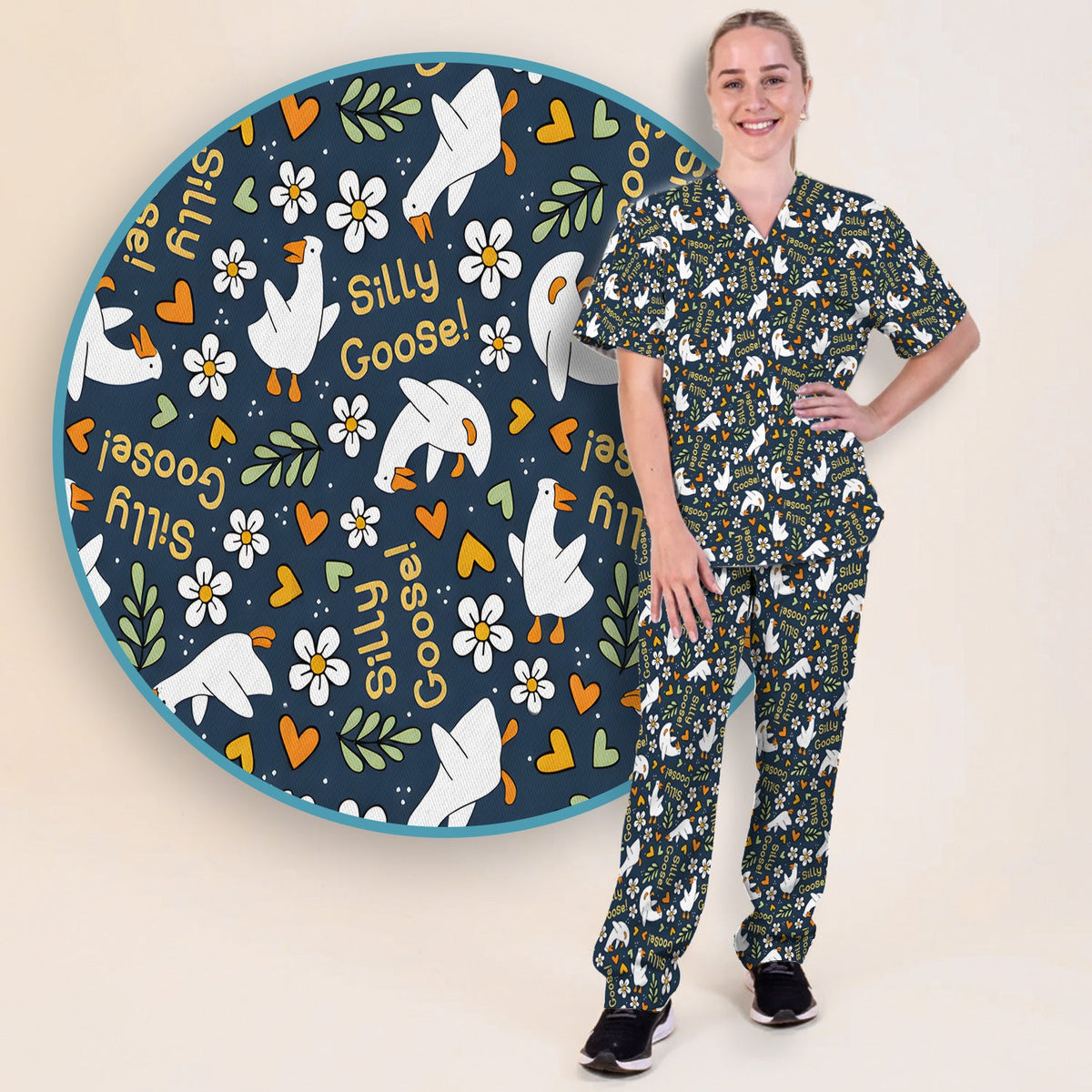 Silly Goose Floral Nurse Scrub Set