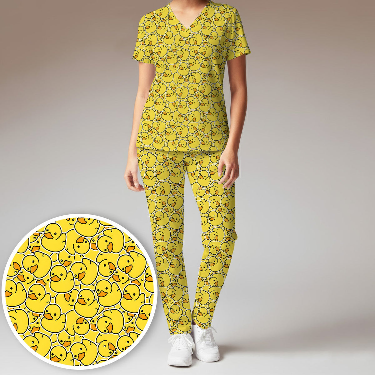 Yellow Rubber Duck Nurse Scrub Set