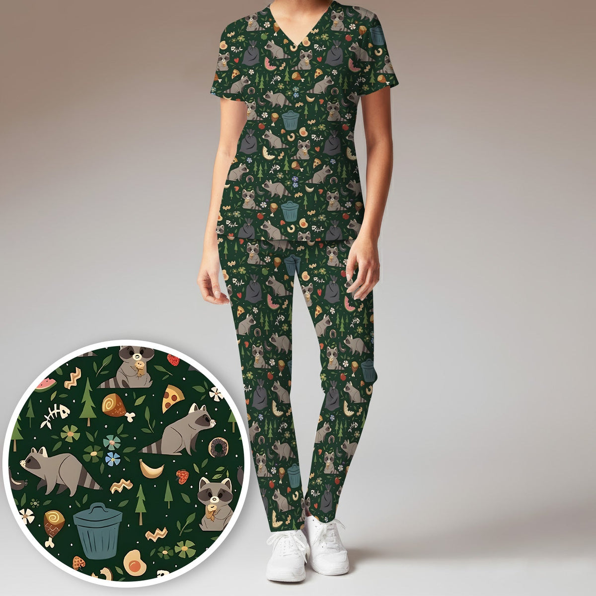 Raccoon Forest Food Nurse Scrub Set