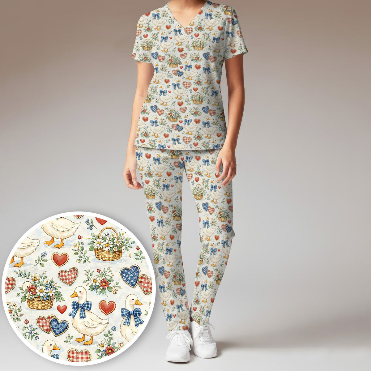 Duck Heart Floral Nurse Scrub Set