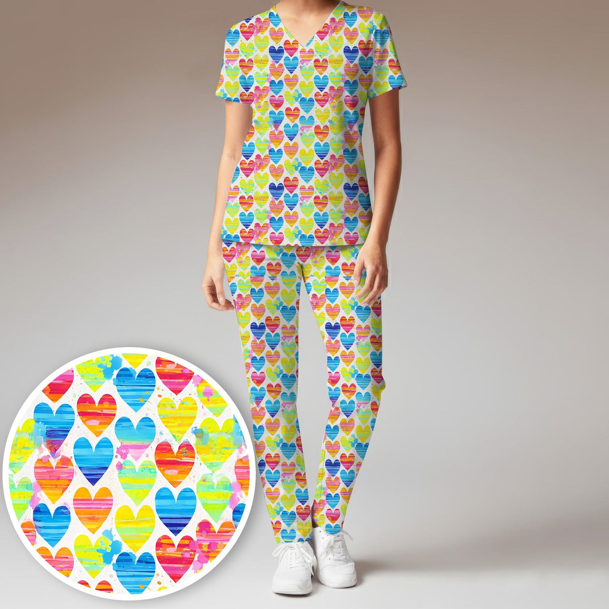 Rainbow Heart Nurse Scrub Set