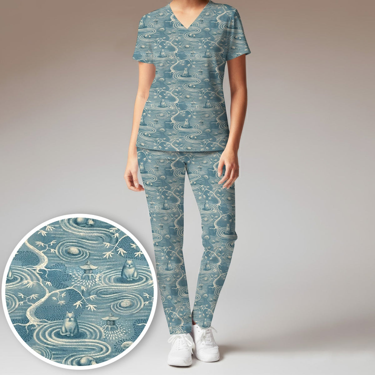 Zen Cat Water Garden Nurse Scrub Set