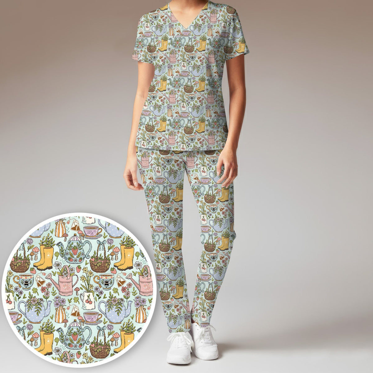 Garden Tea Party Floral Nurse Scrub Set