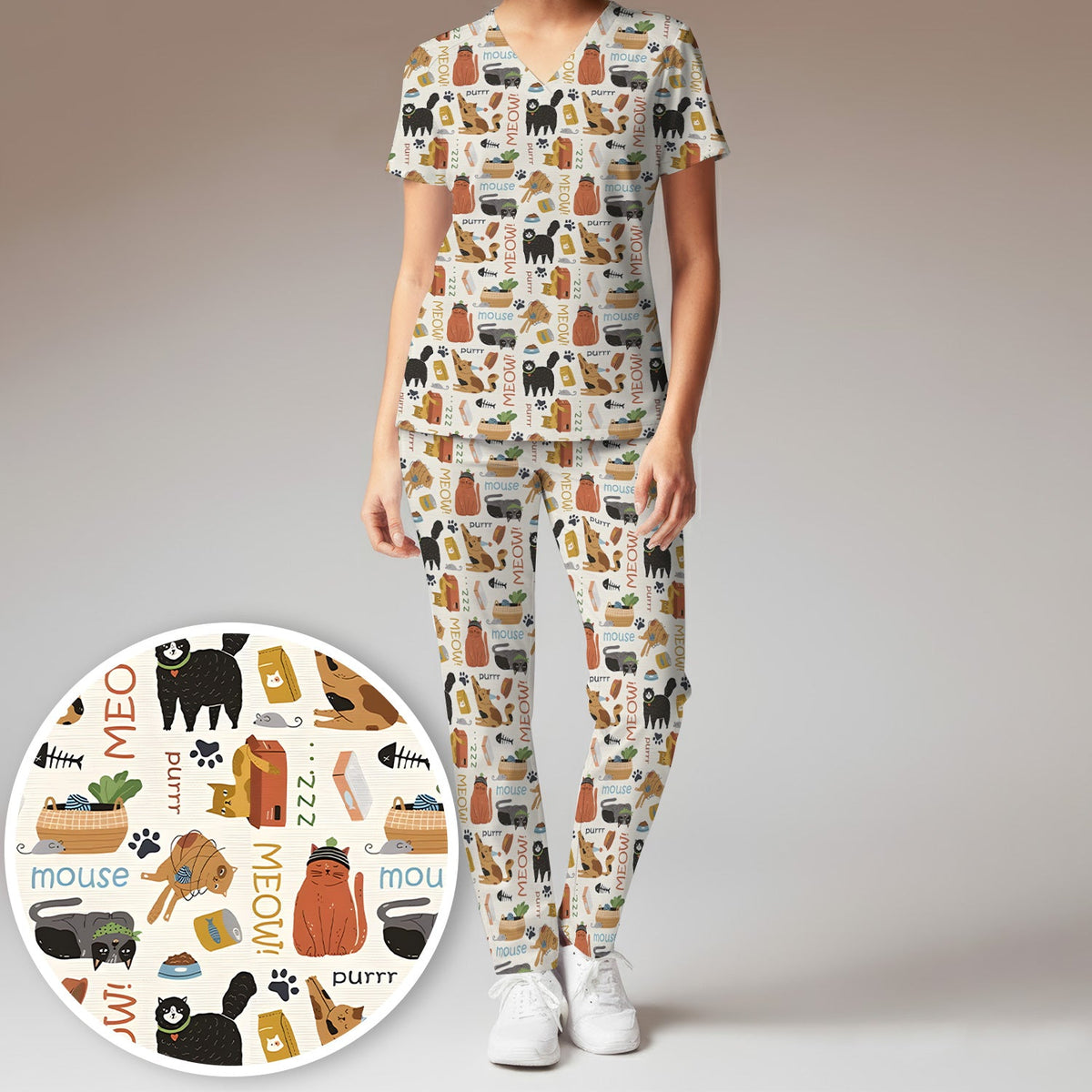 Meow Purr Cat Nurse Scrub Set