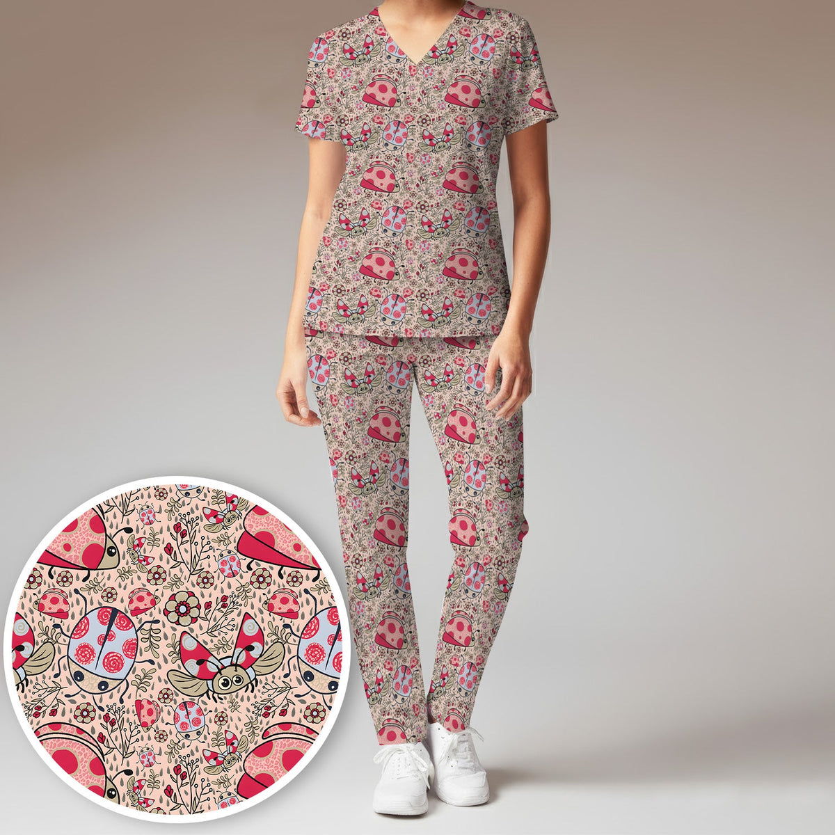 Ladybug Rain Garden Nurse Scrub Set