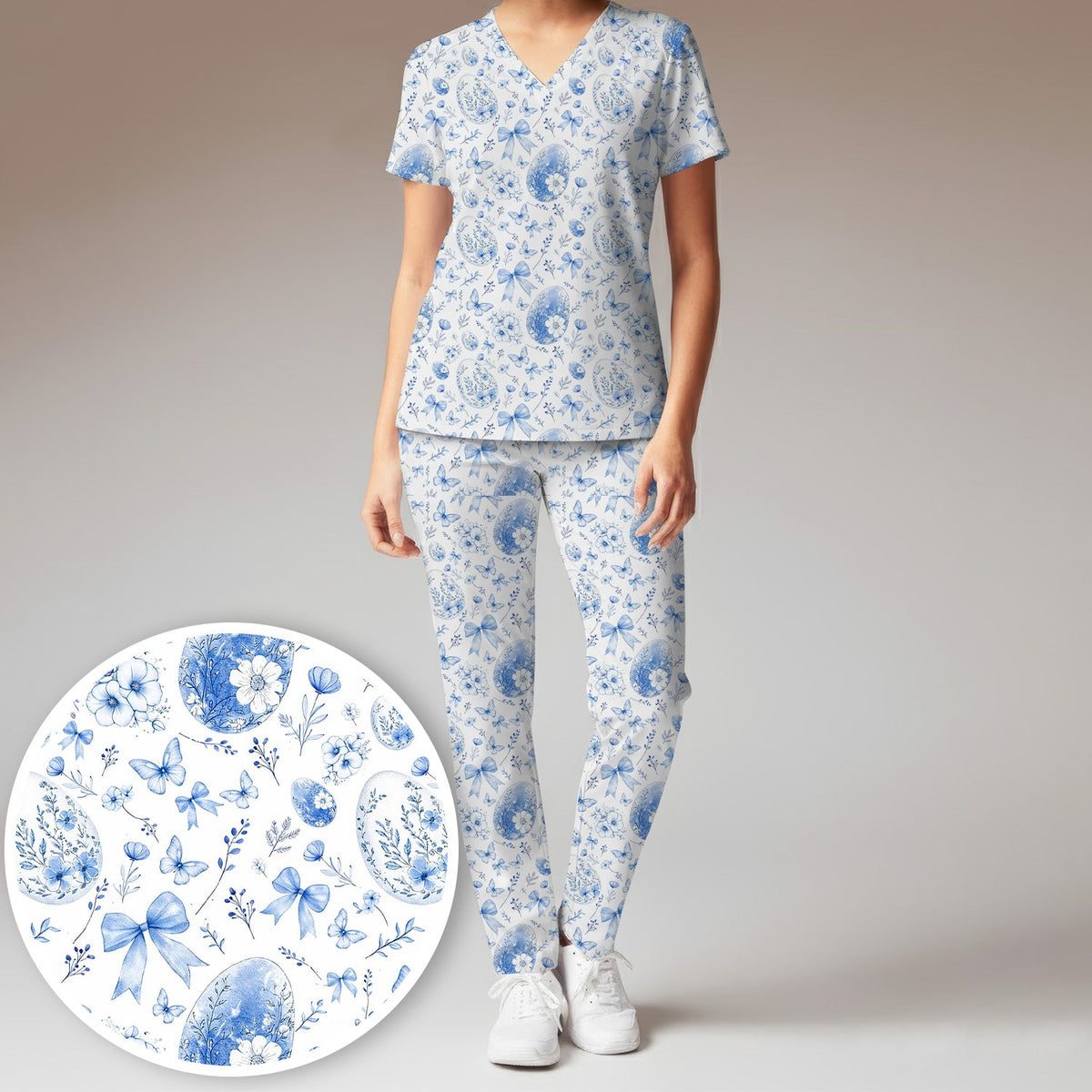 Butterfly Floral Bow Vintage Nurse Scrub Set