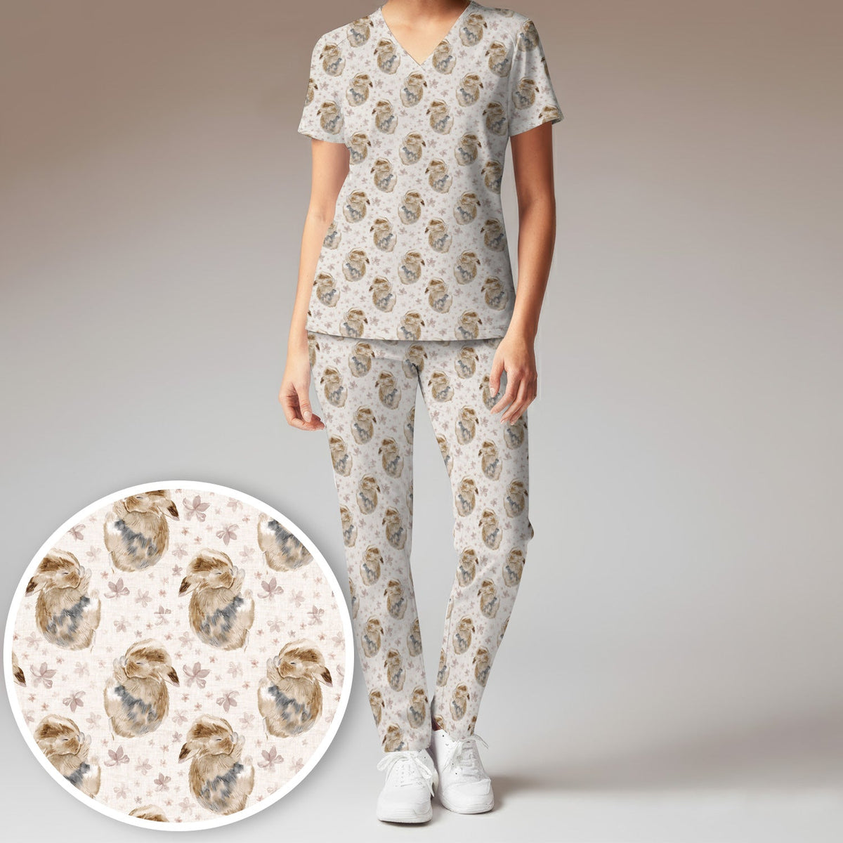 Sleeping Bunny Floral Meadow Nurse Scrub Set