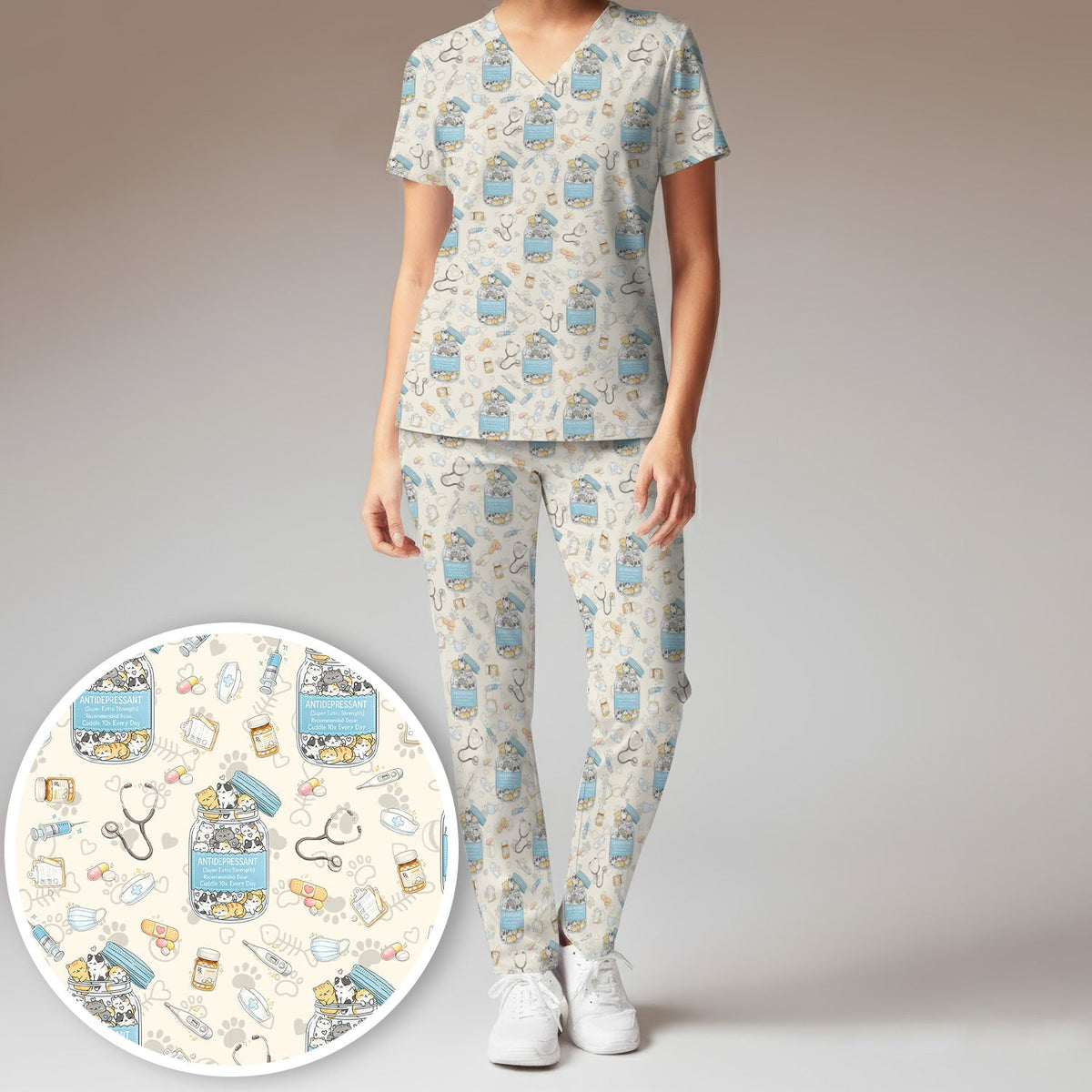Antidepressant Cat Jar Nurse Scrub Set
