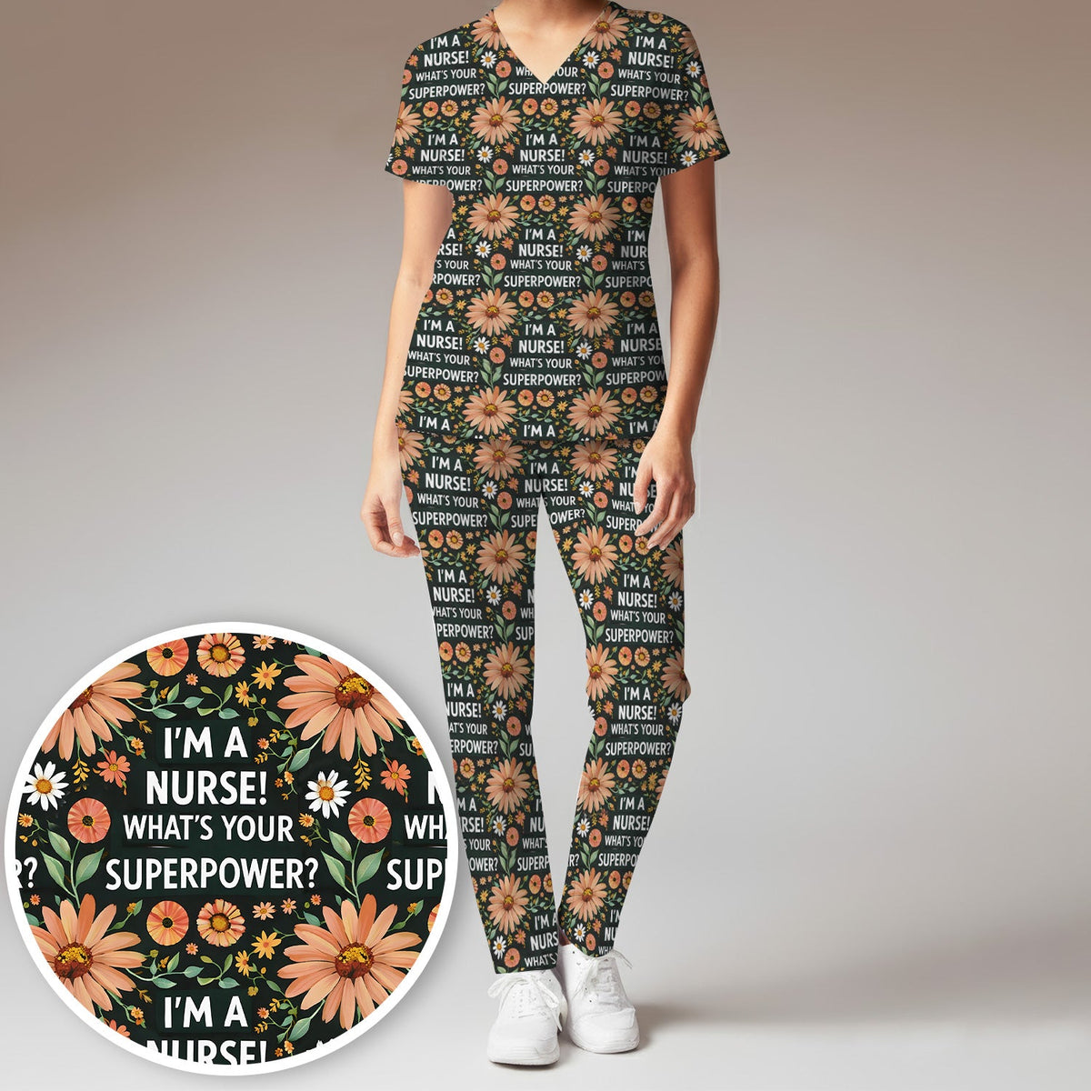 Superpower Floral Nurse Scrub Set