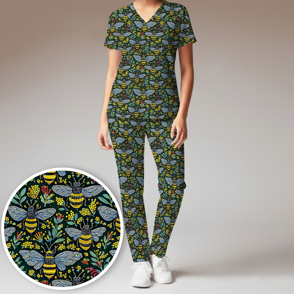 Honey Bee Wildflower Garden Nurse Scrub Set