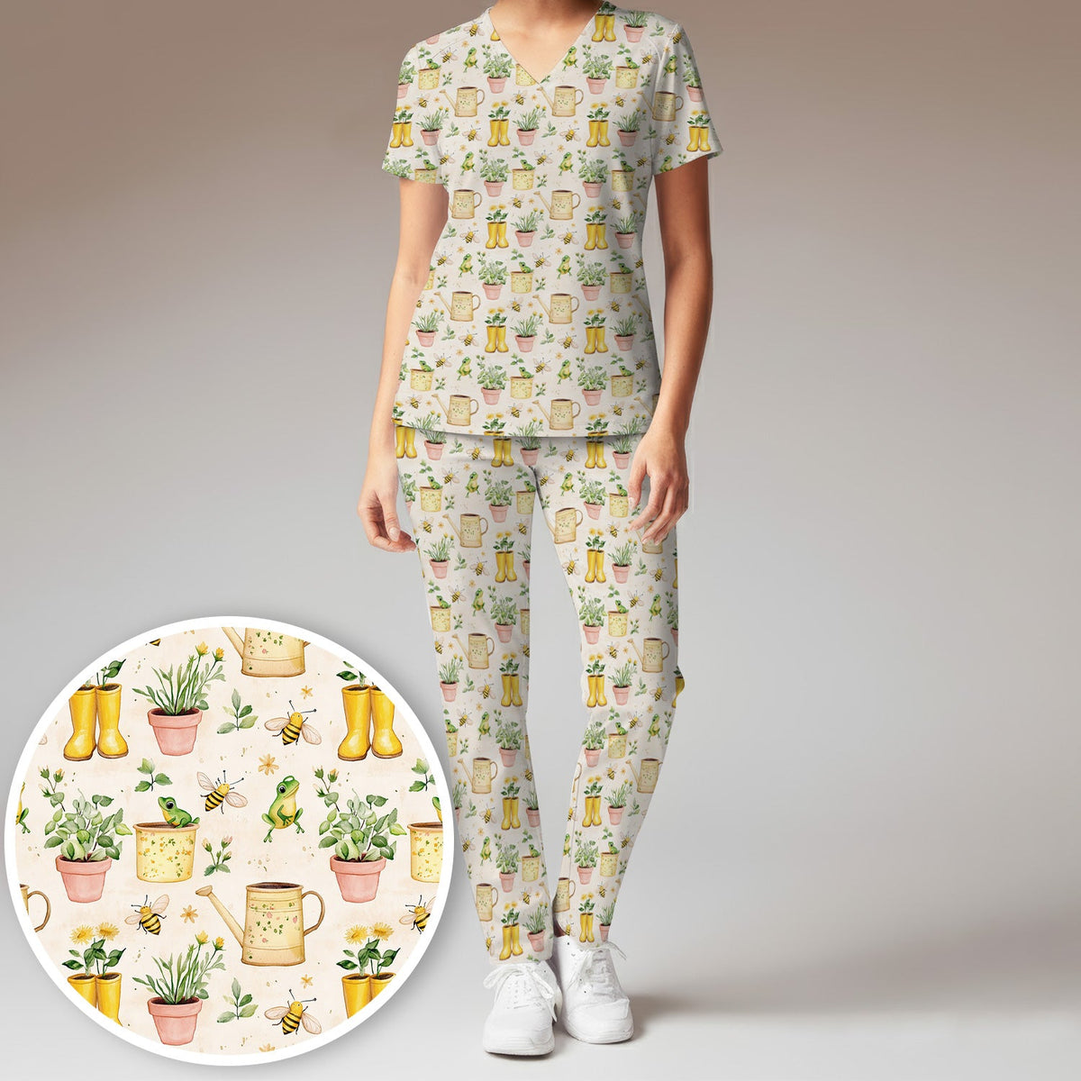 Frog And Bee Garden Nurse Scrub Set