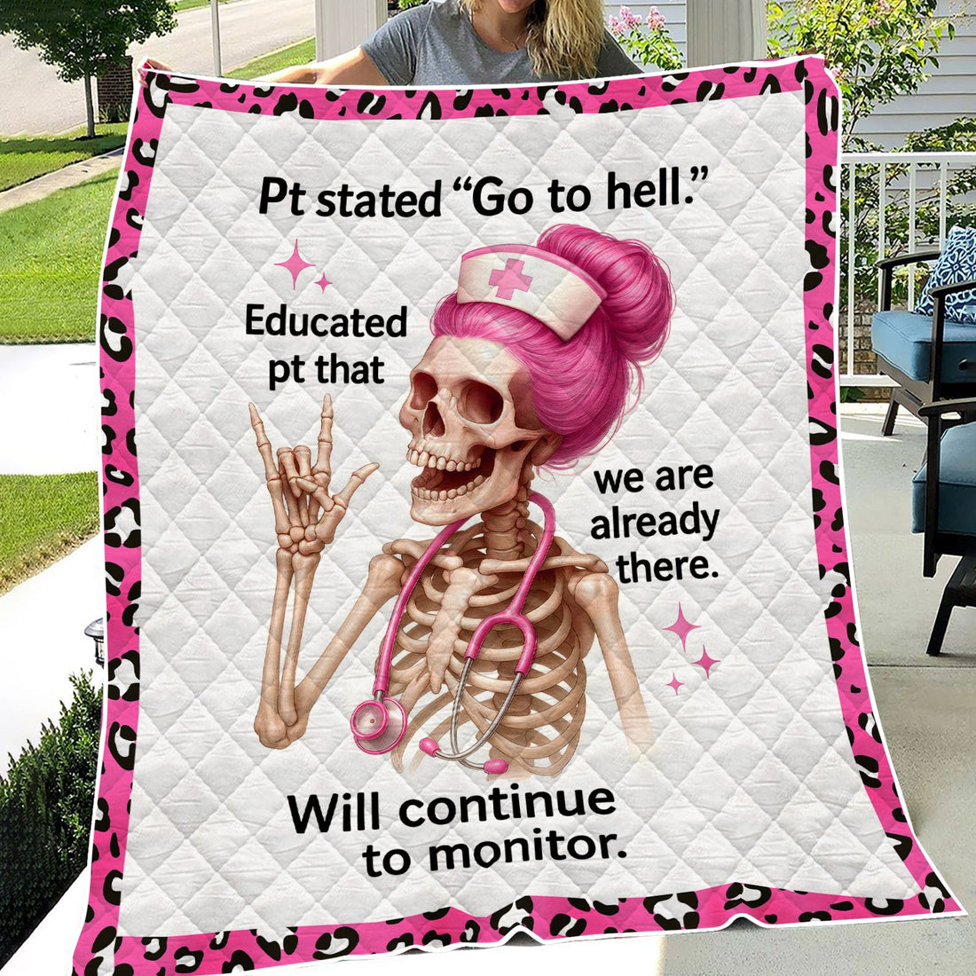 Personalized Skeleton Pink Hair Nurse Blanket