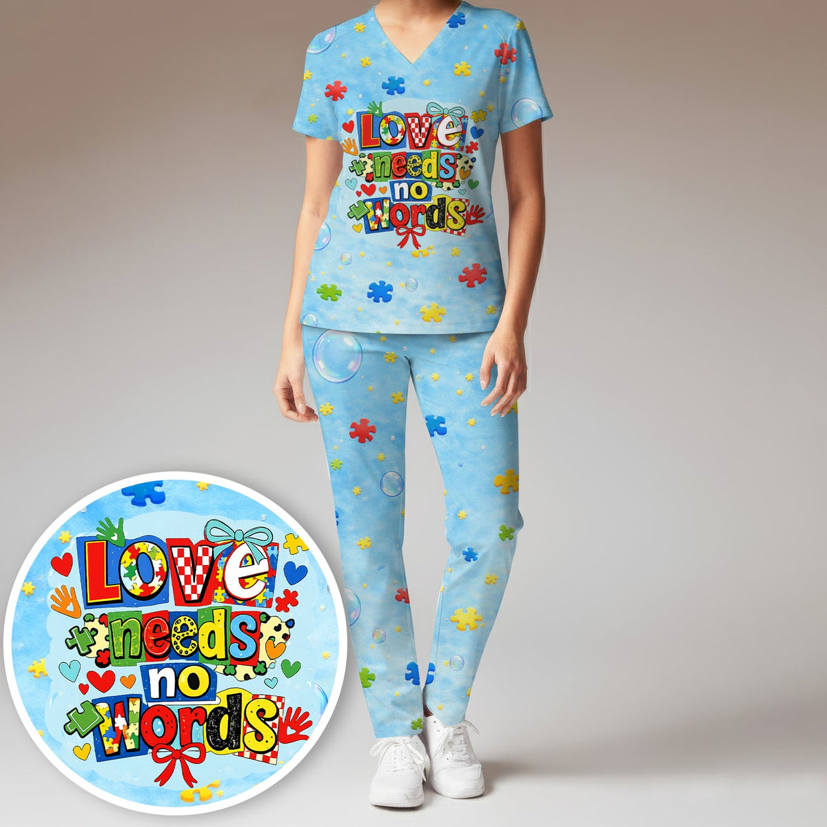 Autism Awareness Love Needs No Words Nurse Scrub Set